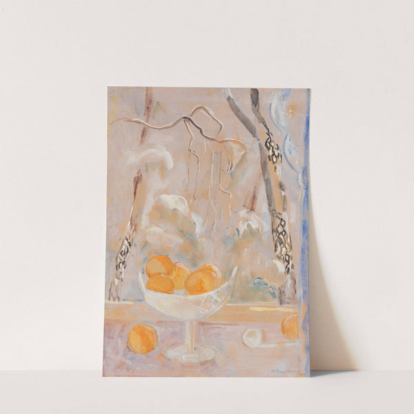 Obstschale mit Winterlandschaft (1945) by Oskar Moll