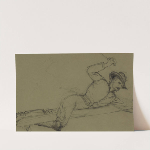 Officer climbing a flagpole, sword in hand by Alfred Rudolph Waud