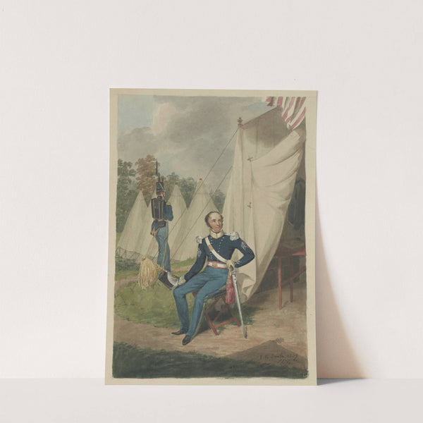 Officer from the First Troop, Philadelphia, seated by a tent in which a writing desk is visible by John Rubens Smith