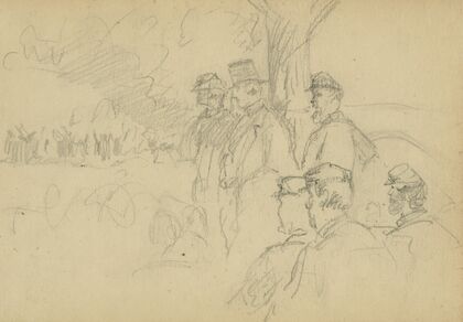 Officers and gentlemen watching a ceremony from a tree
