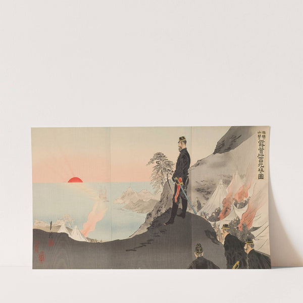Officers and Men Admiring the Rising Sun While Bivouacking in the Mountains of Port Arthur (1895) by Ōgata Gekkō