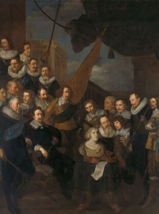 Officers and other Civic Guardsmen of the XIX District of Amsterdam, waiting to welcome Marie de Médicis, 1 September 1638