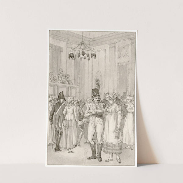 Officier neemt vrouw bij de hand op een gemaskerd bal by Reinier Vinkeles