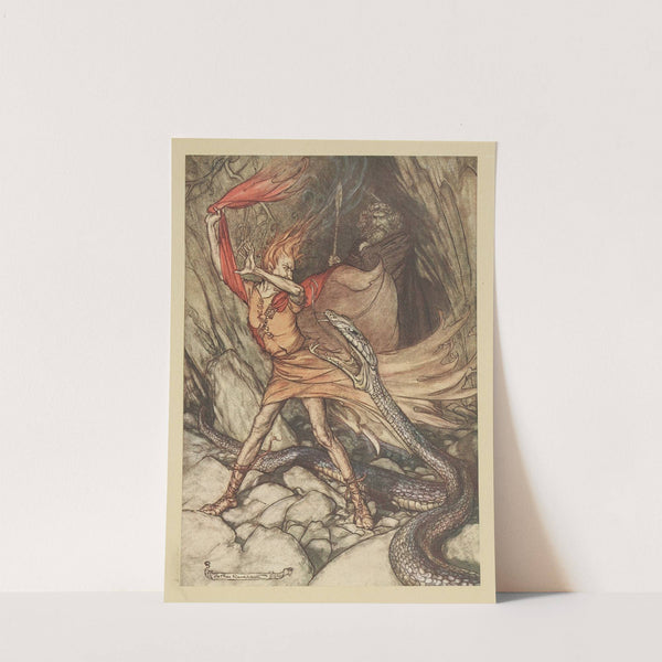 ‘Ohe! Ohe! Horrible dragon, O swallow me not! (1910) by Arthur Rackham