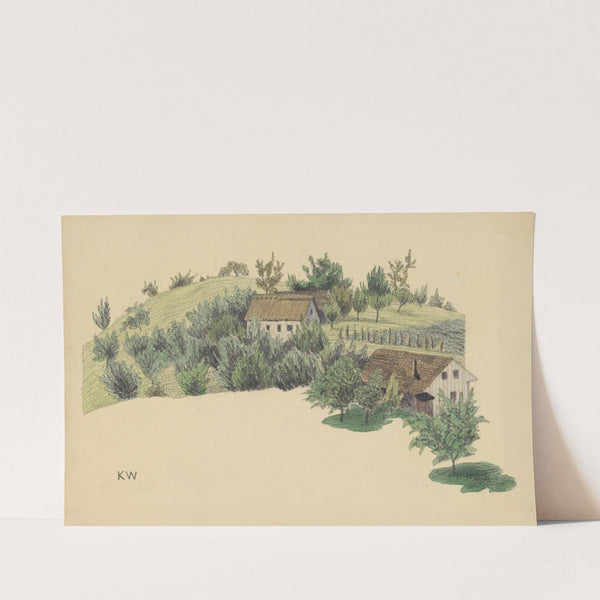 Ohne Titel (Bauerhäuser auf Hügel) by Karl Wiener