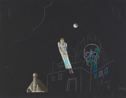 Ohne Titel (Collage, Frau, Mond und Totenkopf)