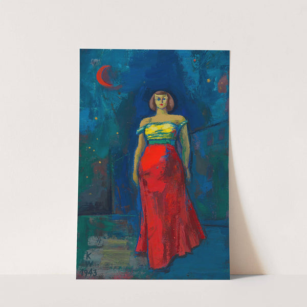 Ohne Titel (Frau in gelb-rotem Kleid) by Karl Wiener