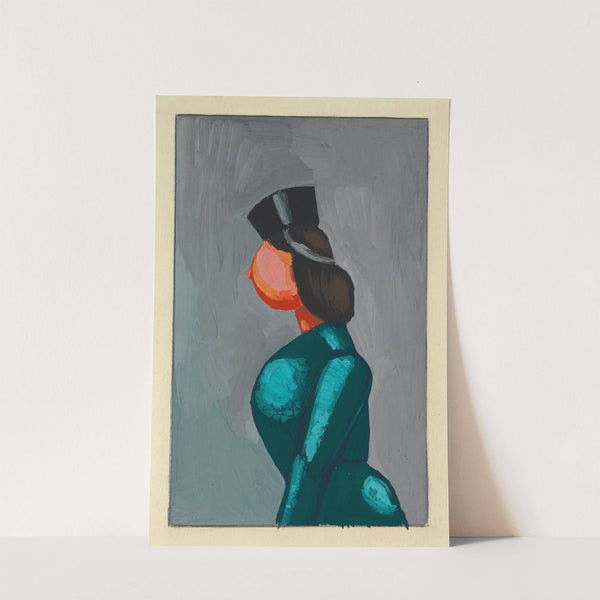 Ohne Titel (Frau in grünem Kleid mit schwarzer Kappe) by Karl Wiener