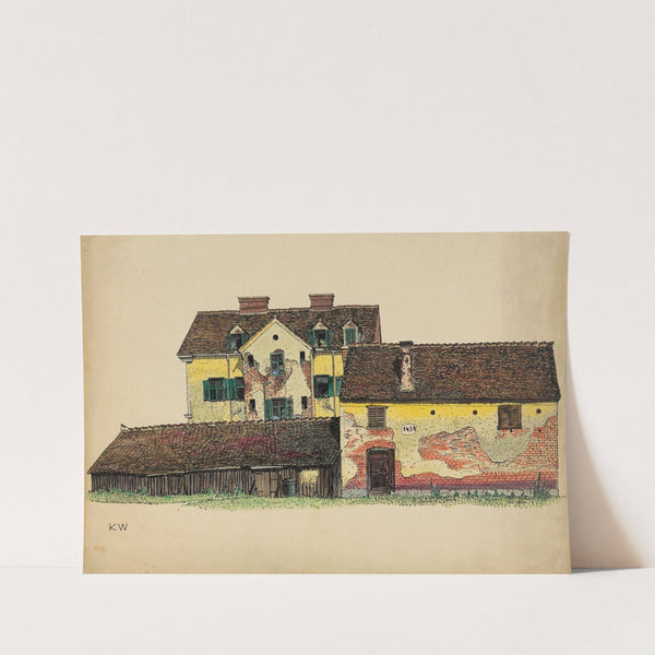Ohne Titel (Häuser mit Holzscheune) by Karl Wiener