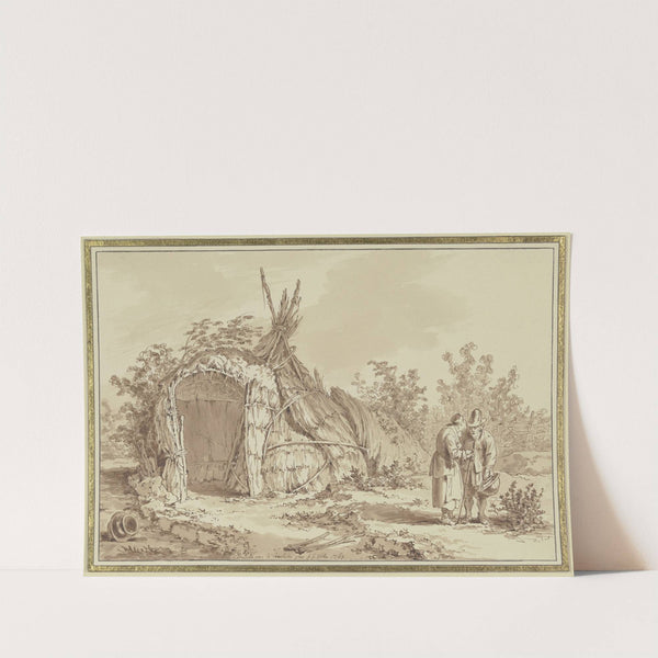 Old couple in front of straw hut by Johann Georg Wille