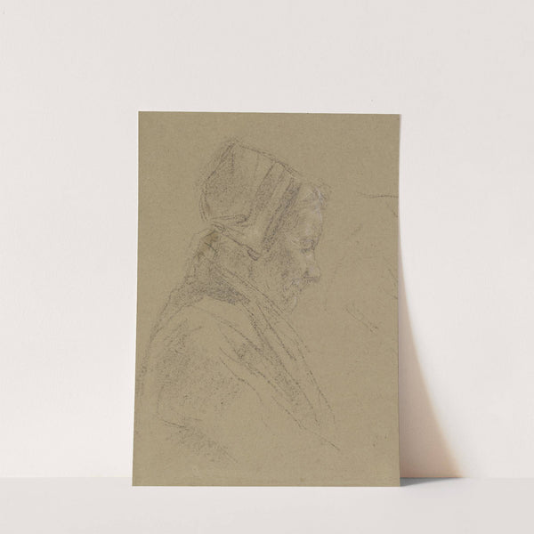 Old female spinner in profile by Anton Burger