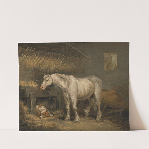 Old horses with a dog in a stable by George Morland
