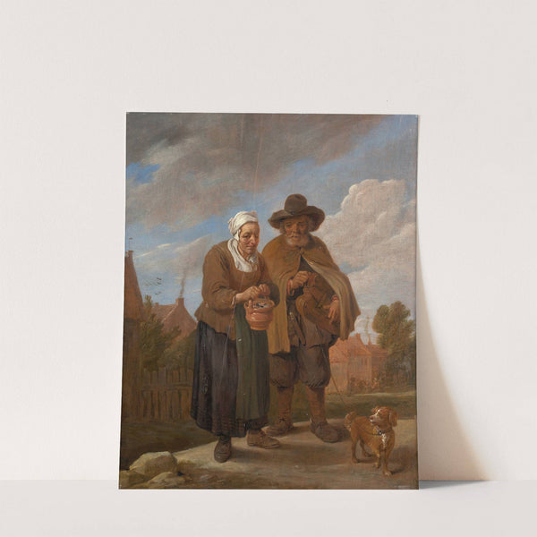 Old lady holding a brazier and hurdy-gurdy player by David Teniers