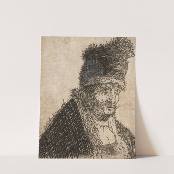 Old man in fur coat and high cap, bust by Rembrandt van Rijn