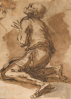Old Man Kneeling Facing Upper Left