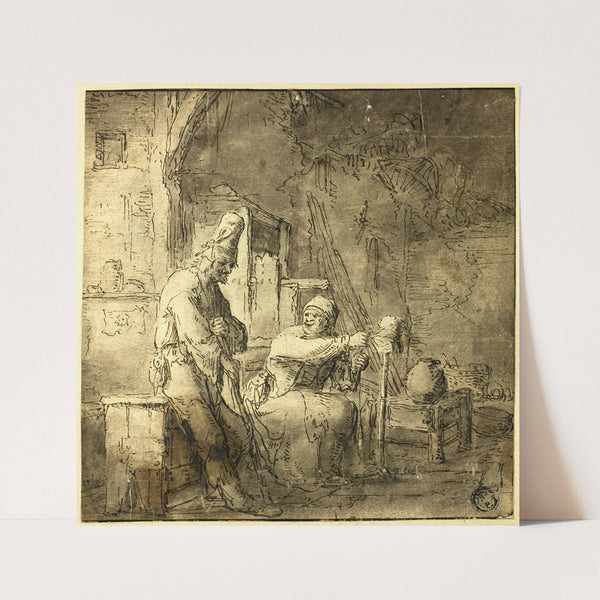 Old Peasant Couple in Cottage by After Adriaen van Ostade