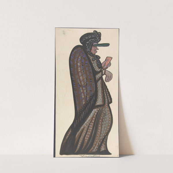 Old woman carrying a red and white checkered card by Sergey Yurievich Sudeikin