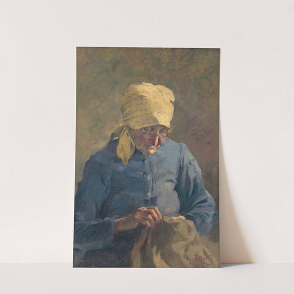 Old Woman Sewing by Gustáv Mallý