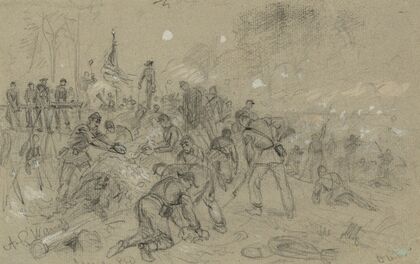On Hancocks front– the soldiers having no picks and shovels used bayonets, tin pans, old canteens, and even their hands in throwing up breastworks