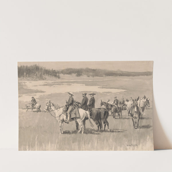 On the Head-Waters–Burgess Finding a Ford (ca. 1893) by Frederic Remington