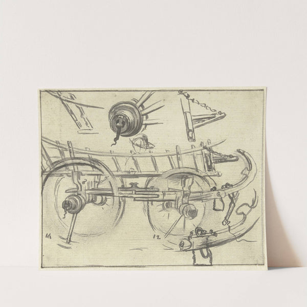 Onderdelen van de constructie van een boerenwagen by Simon Andreas Krausz