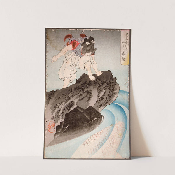 Oniwakamaru Observing the Great Carp in the Pond by Tsukioka Yoshitoshi