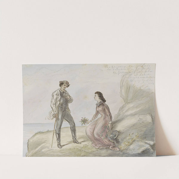 Ontmoeting van twee geliefden bij een rots by Alexander Ver Huell