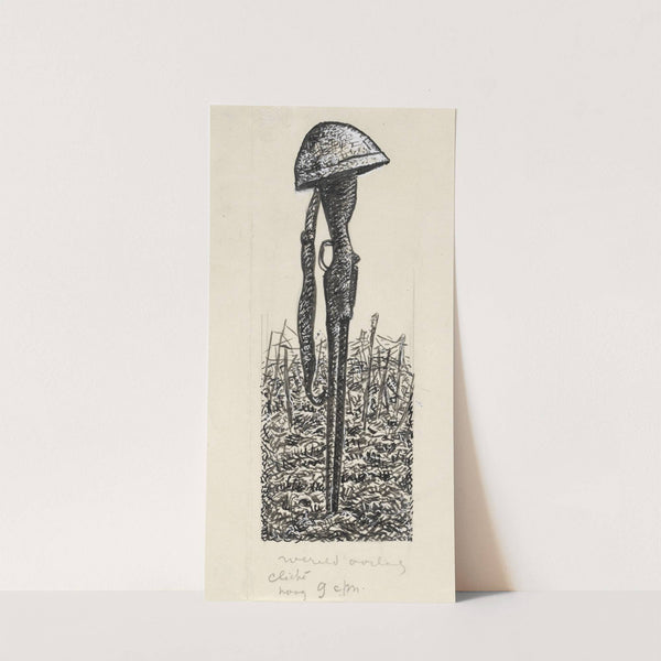 Ontwerp boekillustratie voor Alexander Cohen’s Van Anarchist tot Monarchist; helm op geweer by Leo Gestel