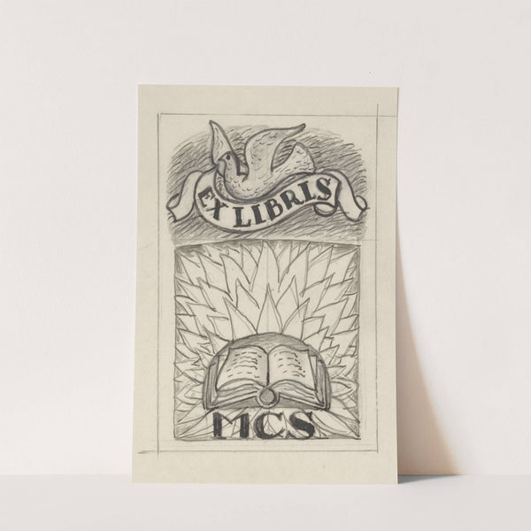 Ontwerp ex libris voor MCS, met voorstelling van een open boek en een duif (1891) by Leo Gestel
