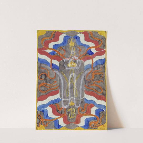 Ontwerp met vlaggen, vaandels en een gekroonde W en B (1874 - 1945) by Carel Adolph Lion Cachet