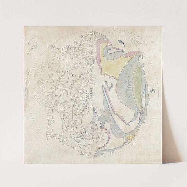 Ontwerp voor aardewerkdecoratie van schotel Wandeling en Eenvoud (1917-12-13) by Theo Colenbrander