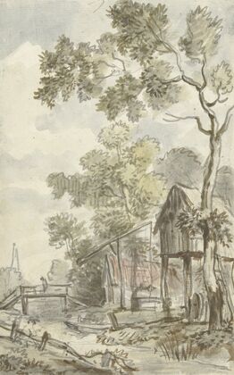 Ontwerp voor behangselschildering met Hollands landschap