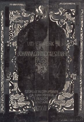 Ontwerp voor boekband van Uit het werk van Johanna Coninckwestenberg Pabst, Bussum 1917