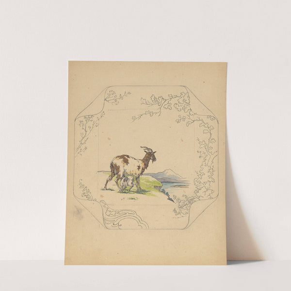Ontwerp voor bord van het model ‘Square’ met een zogende geit by Albert Louis Dammouse