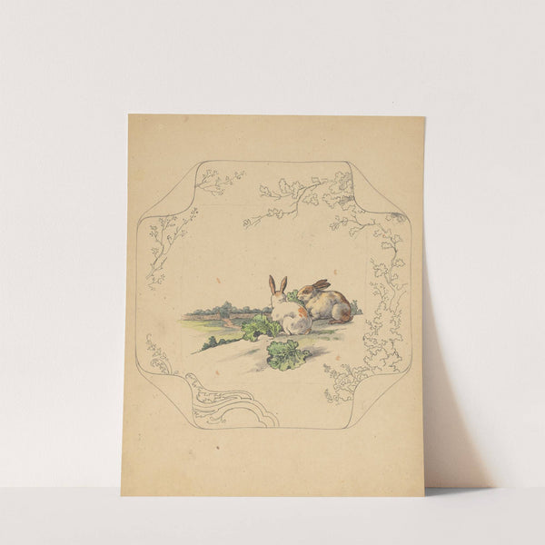 Ontwerp voor bord van het model ‘Square’ met twee konijnen by Albert Louis Dammouse