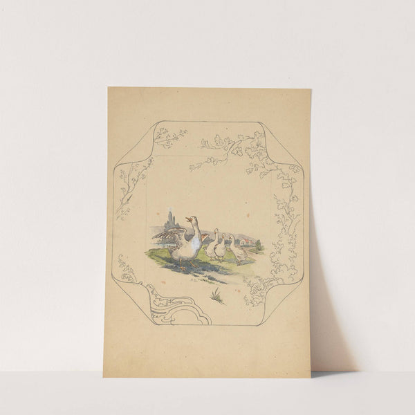 Ontwerp voor bord van het model ‘Square’ met vier ganzen by Albert Louis Dammouse