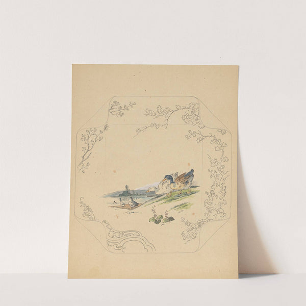 Ontwerp voor bord van het model ‘Square’ met zes ganzen by Albert Louis Dammouse
