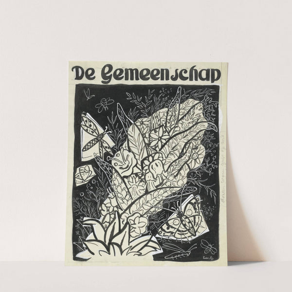 Ontwerp voor de omslag van ‘De Gemeenschap’, met een voorstelling van vlinders rond bladeren en bloemen vliegend (1891) by Leo Gestel