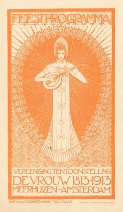 Ontwerp voor een advertentie voor het feestprogramma van de tentoonstelling ‘De Vrouw 1813-1913’ in Amsterdam