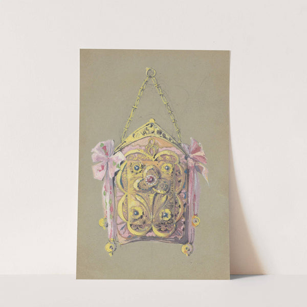 Ontwerp voor een avondtas met een verguld zilveren beugel en gestrikte linten by Paul Louchet