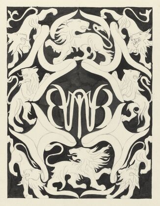 Ontwerp voor een ex libris met monogram en leeuwen