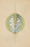 Ontwerp voor een hanger met bloemtakken van de witte wisteria, van geëmailleerd goud