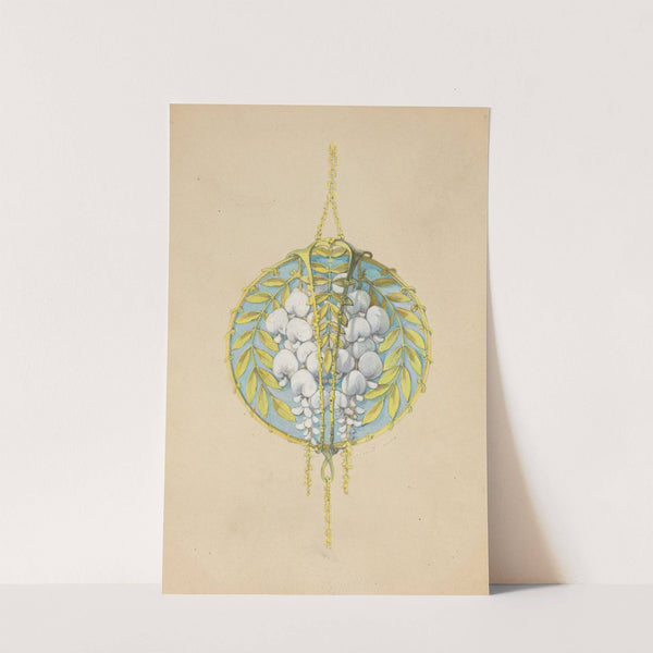 Ontwerp voor een hanger met bloemtakken van de witte wisteria, van geëmailleerd goud by Paul Louchet