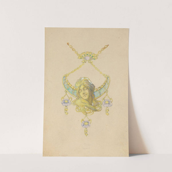 Ontwerp voor een hanger met een slapend vrouwenhoofd en papavers, van geëmailleerd goud by Paul Louchet