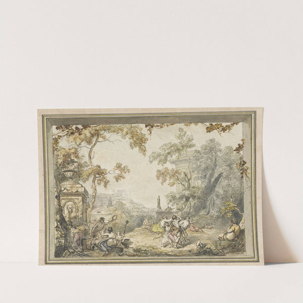 Ontwerp voor een kamerbeschildering; idyllisch-arcadisch landschap met klassieke gebouwen (1752 - 1819) by Jurriaan Andriessen