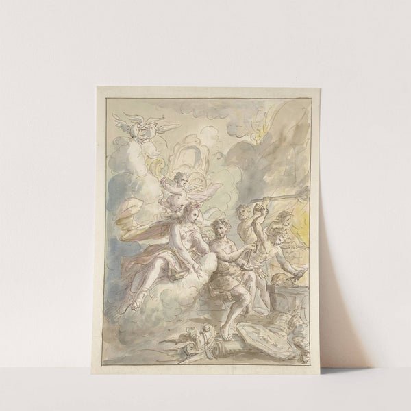 Ontwerp voor een kamerbeschildering met allegorie op het Vuur by Elias van Nijmegen