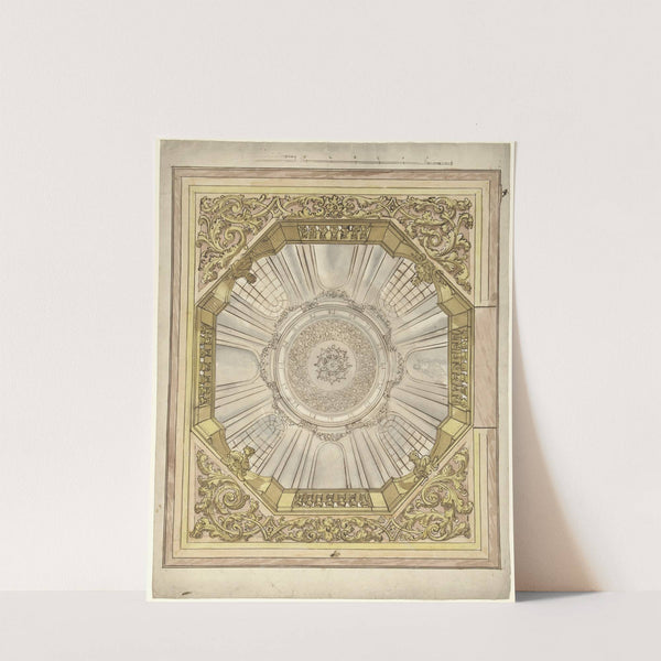 Ontwerp voor een plafondschildering met illusionistische koepelgewelf waarin een roset by Elias van Nijmegen
