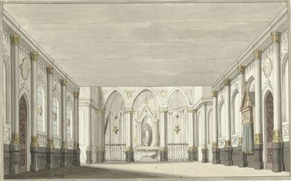 Ontwerp voor een toneeldecor van een kerkinterieur — size preview