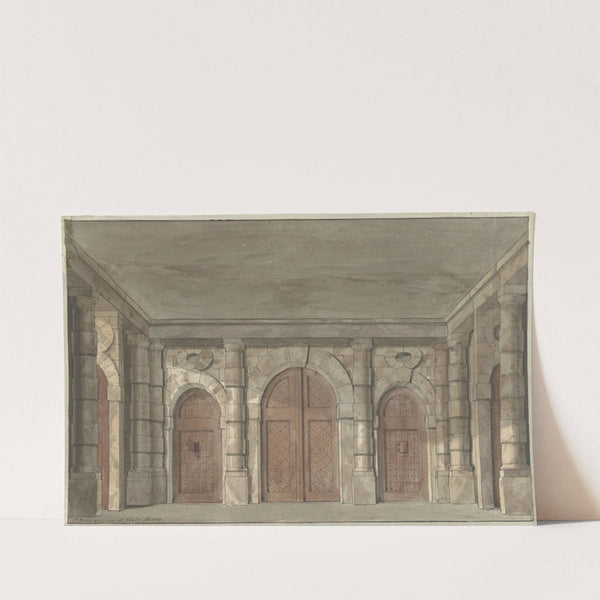 Ontwerp voor een toneeldecor van een voorportaal van een gevangenis by Pieter Barbiers