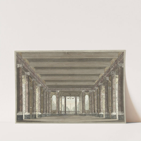 Ontwerp voor een toneeldecor van een zuilengalerij met loggia by Pieter Barbiers